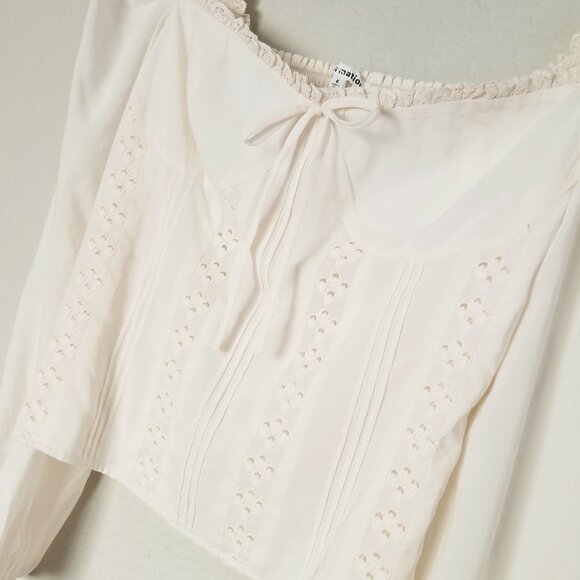 Reformation Isadora Top Blouse Eyelet Lace Trim Smocked Back Ivory Size 6 $148 - Picture 10 of 16